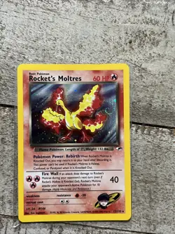 Pokemon TCG Rocket’s Moltres Holo Rare Card 12/132 Gym Heroes Unlimited - Image 1