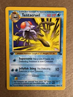 Tentacruel 44/62 Fossil 1st Edition Non-Holo Uncommon Pokemon Card NM+ - Image 1