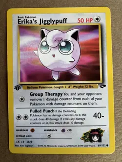 Erika's Jigglypuff 69/132 Gym Challenge 1st Edition Non-Holo Pokemon Card NM+ - Image 1