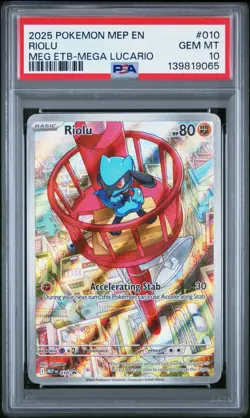 2025 POKEMON MEP EN-ME BLACK STAR PROMO #010 RIOLU PSA 10 - Image 1