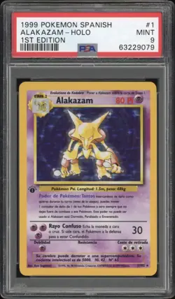 1999 Pokemon SPANISH 1st Edition Base Set Alakazam Holo 1/102 PSA 9 MINT - Image 1