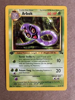 Arbok 31/62 Fossil 1st Edition Non-Holo Uncommon Pokemon Card NM+ - Image 1