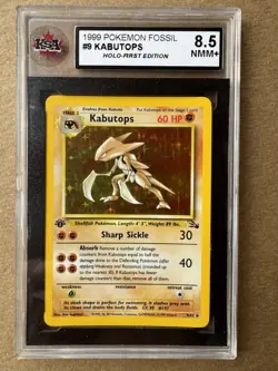 Kabutops 9/62 Fossil 1st Edition Holo Pokemon Card KSA 8.5 NMM+ - Image 1