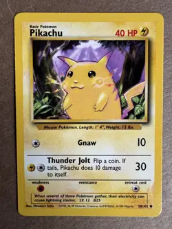 Pikachu 58/102 Base Set Unlimited Non-Holo Common Pokemon Card NM - Image 1