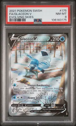 GLACEON V FULL ART #175 2021 POKEMON SWORD & SHIELD EVOLVING SKIES PSA 8 - Image 1