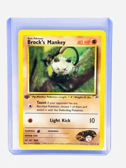 1st Edition Brock's Mankey Pokemon Gym Heroes card 67/132 Vintage LP - Image 1