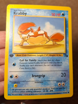1999 POKEMON TCG FOSSIL SET 1ST EDITION KRABBY CARD 51/62 - Image 1