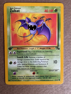 Zubat 57/62 Fossil 1st Edition Non-Holo Common Pokemon Card NM+ - Image 1
