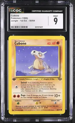 CGC 9 MINT Cubone 1999 Jungle 1st Edition 50/64 Pokemon Card - Image 1