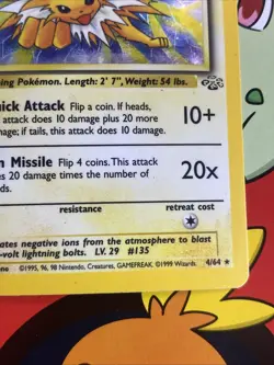 LP Pokemon TCG Jolteon Holo 4/64 (Jungle / Unlimited / 1999) - Image 5