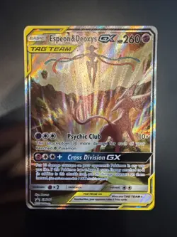 Pokemon TCG Espeon & Deoxys GX SM240 Black Star Promo Full Art Holo - Image 1