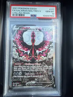 2021 POKEMON SWORD & SHIELD CHILLING REIGN FULL ART/GALARIAN MOLTRES V PSA 10 - Image 3