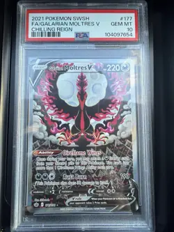 2021 POKEMON SWORD & SHIELD CHILLING REIGN FULL ART/GALARIAN MOLTRES V PSA 10 - Image 5