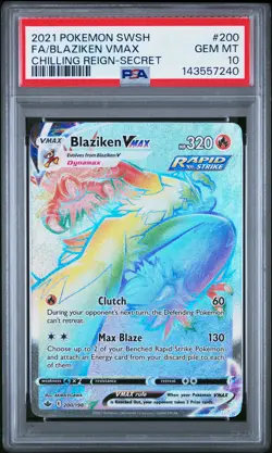 2021 POKEMON SWORD & SHIELD CHILLING REIGN SECRET FULL ART/BLAZIKEN VMAX PSA 10 - Image 1