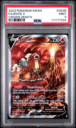 Entei V Crown Zenith Pokemon Sword And Shield Crown Zenith GG36 NM PSA 9 - Image 1