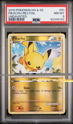 2010 POKEMON HEARTGOLD & SOULSILVER UNDAUNTED #61 PIKACHU-REVERSE FOIL PSA 8 - Image 1