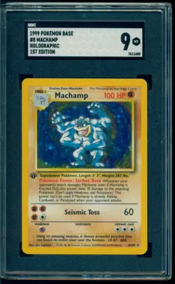 1999 Pokemon Base Set Unlimited 1st Edition #8 Machamp Holo SGC 9 Mint - Image 1