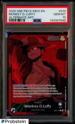 PSA 10 2025 One Piece EB02 EN #010 Monkey D. Luffy Alternate Art GEM MINT - Image 1
