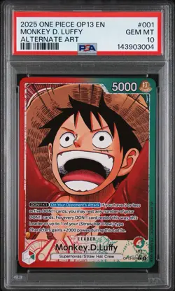 2025 ONE PIECE OP13-CARRYING ON HIS WILL ALTERNATE ART MONKEY D. LUFFY PSA 10 - Image 1