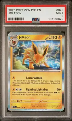 2025 Pokemon Prismatic Evolutions # 029 Jolteon Holo PSA 9 Card MINT! Free Ship! - Image 1