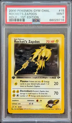 Pokemon 1st Edition Rocket's Zapdos 15/132 - PSA 9 MINT - Gym Challenge Holo - Image 1