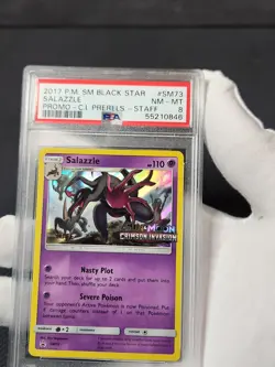 2017 Pokemon Crimson Invasion Salazzle STAFF SM74 Prerelease Promo Holo PSA 8 - Image 4