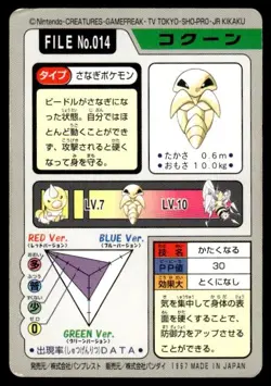 Kakuna File NO. 014 Bandai Carddass Series 3-4 Pokemon Japanese ~ HP - Image 2