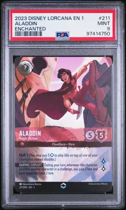 2023 DISNEY LORCANA EN 1-THE FIRST CHAPTER #211 ALADDIN - HEROIC OUTLAW PSA 9 - Image 1