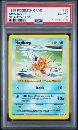 1999 Pokemon Shadowless Magikarp #35 PSA 6 EX-MT LOW POP - Image 1