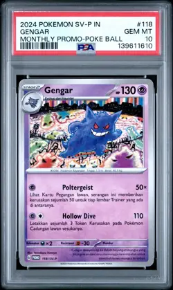 2024 Pokemon Indonesian SV-P Promo #118 Gengar Monthly Master Ball PSA 10 - Image 1