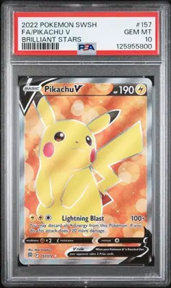 PSA 10 PIKACHU V 157 BRILLIANT STARS SWORD & SHIELD POKEMON GEM MINT - Image 1