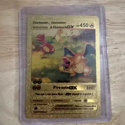 Pokemon Charmander, Charmeleon & Charizard GX HP450 Gold Foil Fan Art Card - Image 1