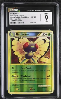 CGC 9 MINT Butterfree HeartGold & SoulSilver 16/123 Reverse Holo Pokemon Card - Image 1