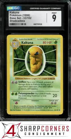 1999 POKEMON BASE SET SHADOWLESS #33 KAKUNA CGC 9 - Image 1