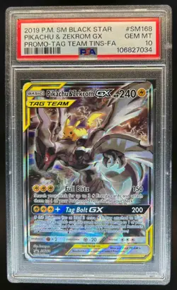 2019 Pokemon SM Black Star Promos Pikachu & Zekrom Tag Team #SM168 PSA 10 - Image 1