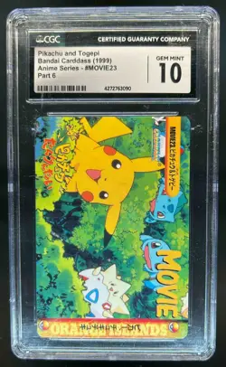 1999 Pokemon Bandai Carddass Pikachu Togepi Anime Series Part 6 #MOVIE23 CGC 10 - Image 1