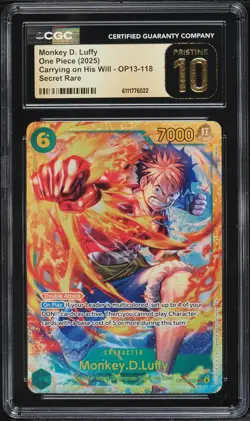 2025 ONE PIECE CARRYING ON HIS WILL MONKEY D LUFFY OP13-118 SEC CGC 10 PRISTINE - Image 1