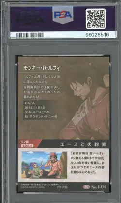 PSA 9 - 2020 ONE PIECE WAFERS JAPANESE NEW WORLD CHAMPION 04 MONKEY D. LUFFY - Image 2