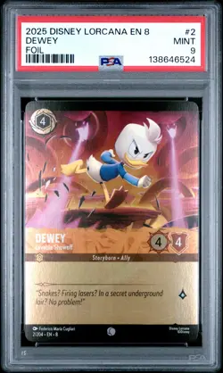 2025 DISNEY LORCANA EN 8-REIGN OF JAFAR FOIL #2 DEWEY - LOVABLE SHOWOFF PSA 9 - Image 1