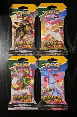 Pokemon Sword & Shiled Evolving Skies Sleeved Booster Pack Lot Of 4 - Art Set - Image 1