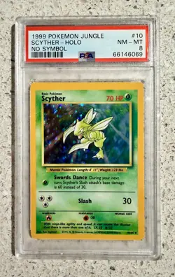 Pokemon Scyther Jungle 10/64 Holo NO SYMBOL Rare PSA NM-MT 8 - Image 1