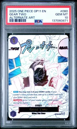 2025 ONE PIECE OP11-A FIST OF DIVINE SPEED 080 GEAR TWO ALTERNATE ART ENG PSA 10 - Image 1