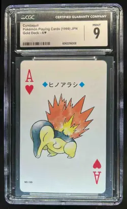 1999 Pokemon Japanese Playing Cards Cyndaquil Gold Deck Ace Hearts #155 CGC 9 - Image 1