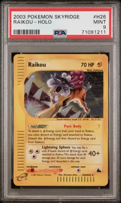 Pokemon Raikou H26/H32 - PSA 9 MINT - Skyridge Holo Vintage Rare! *Swirl!* - Image 1