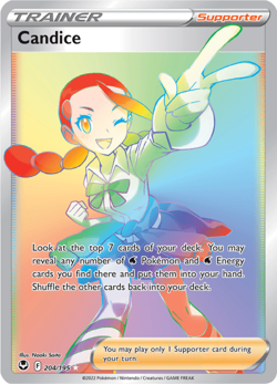 Pokemon TCG Candice 204/195 Rainbow Ultra Rare Silver Tempest NM/M - Image 1