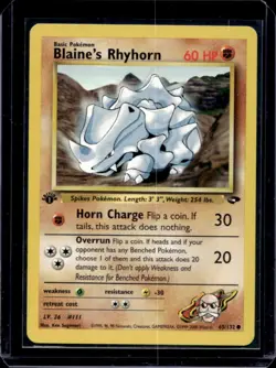 2000 Pokemon Gym Challenge 1st Edition Blaine's Rhyhorn #65/132 - Image 1