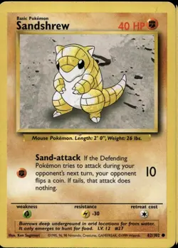 Sandshrew 62/102 Common WOTC Base Set Pokemon - Image 1