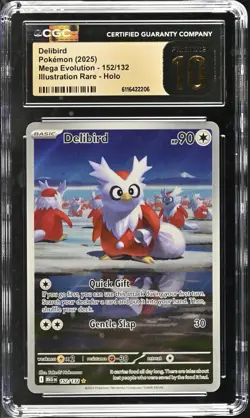 Delibird 152/132 Me01: Mega Evolution Illustration Rare Holo CGC 10 Pokemon TCG - Image 1