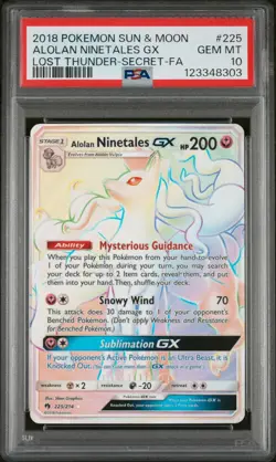 Pokemon Alolan Ninetales GX Secret Rare TCG Card 225/214 Lost Thunder PSA 10 - Image 1