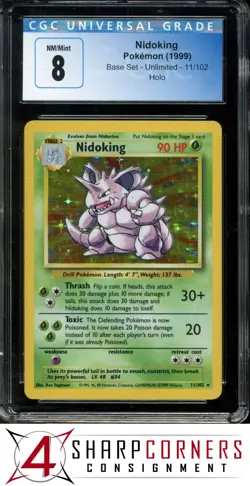 1999 POKEMON BASE SET UNLIMITED #11 NIDOKING HOLO CGC 8 - Image 1